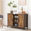 Storage Cabinet – Engineered Wood – Rustic Brown and Black – Barn Doors with Cupboard and Shelves
