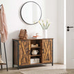 Storage Cabinet – Engineered Wood – Rustic Brown and Black – Barn Doors with Cupboard and Shelves