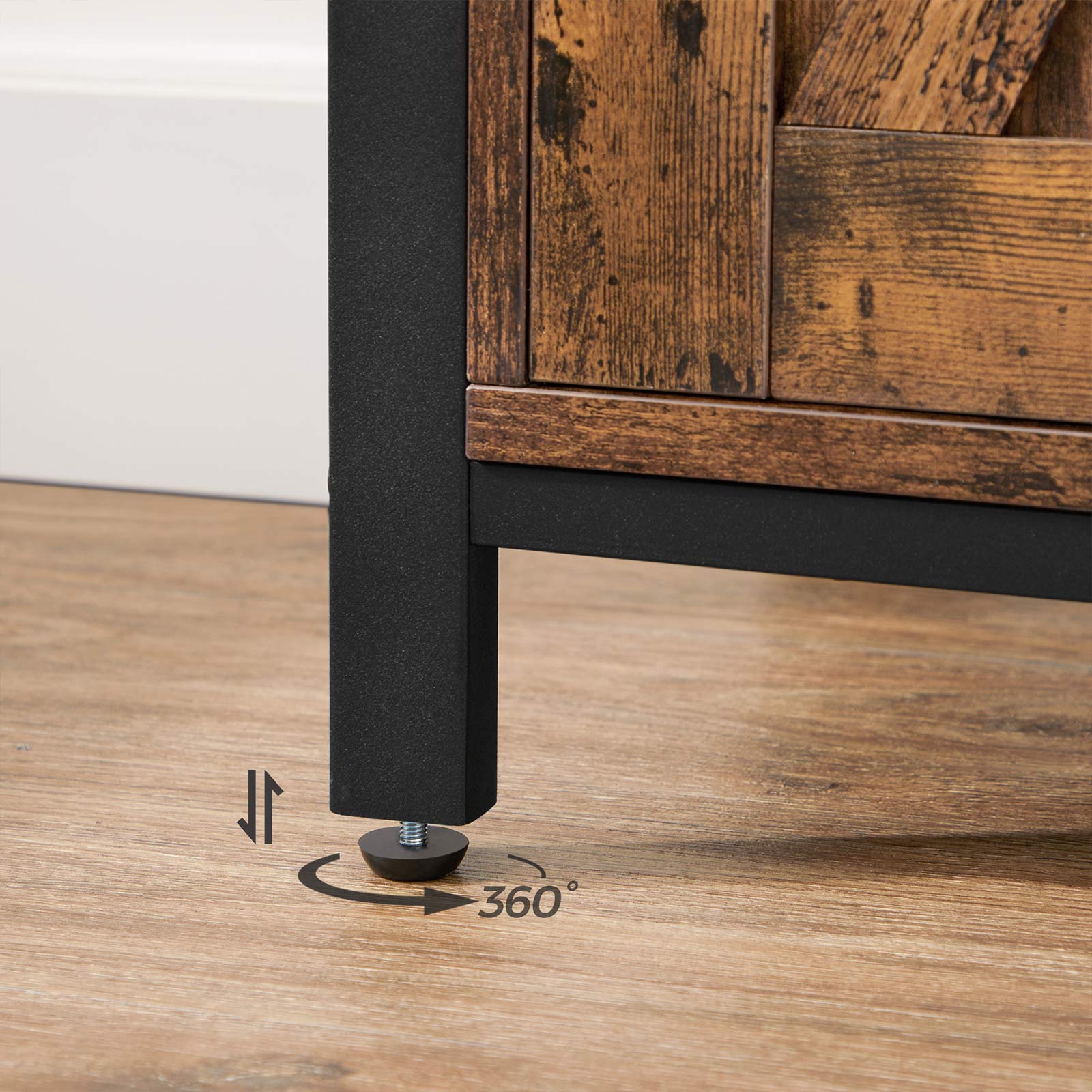 Storage Cabinet – Engineered Wood – Rustic Brown and Black – Barn Doors with Cupboard and Shelves