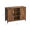 Storage Cabinet – Engineered Wood – Rustic Brown and Black – Barn Doors with Cupboard and Shelves