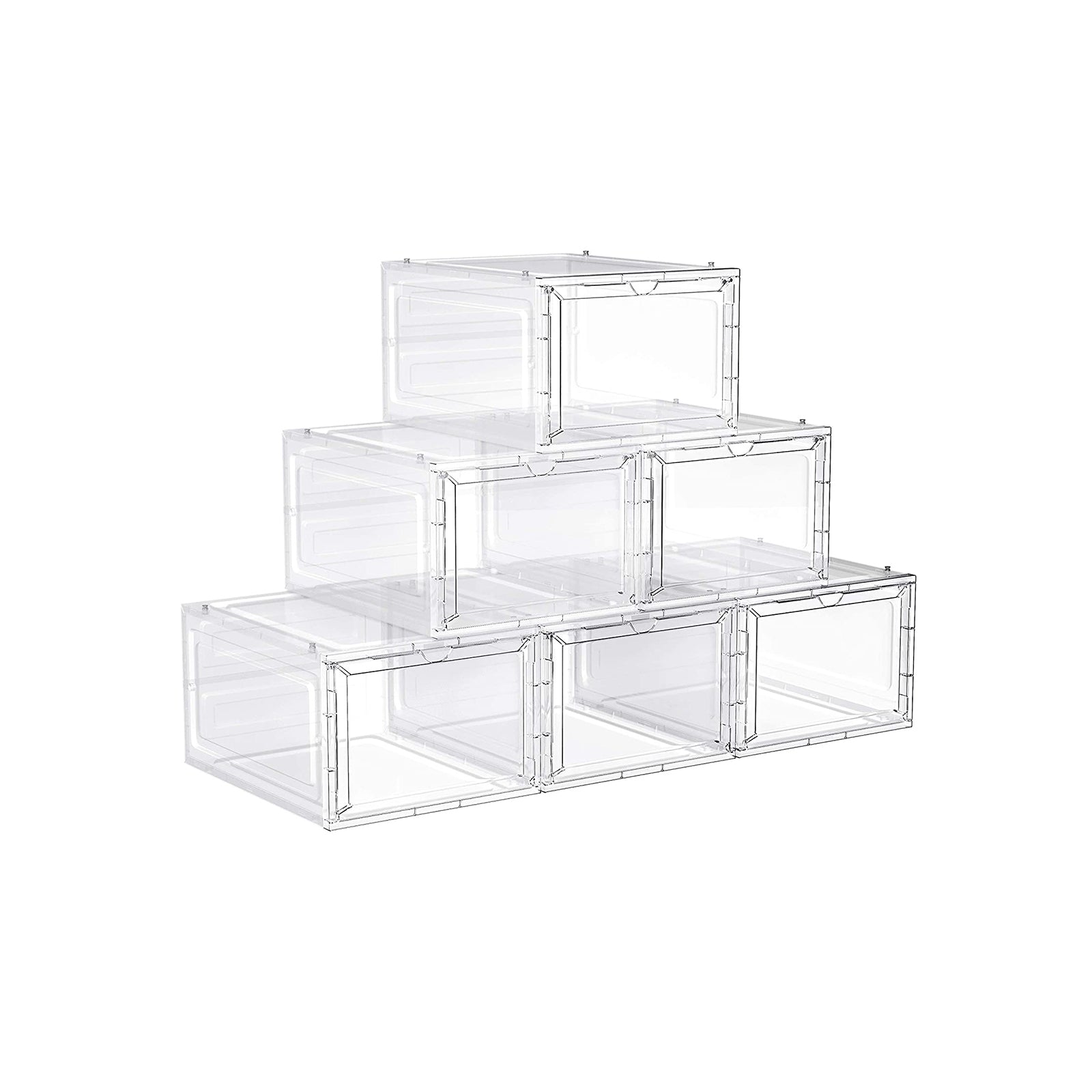 Stackable Shoe Storage Boxes – Plastic – Ink Black – Set of 6 with Clear Doors