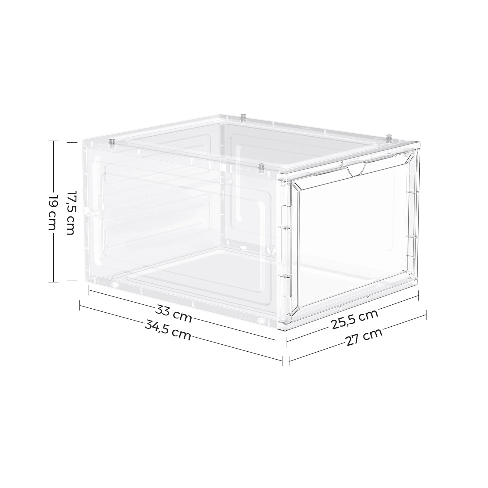 Shoe Storage Organisers – Plastic – White – Stackable with Clear Doors, Set of 6