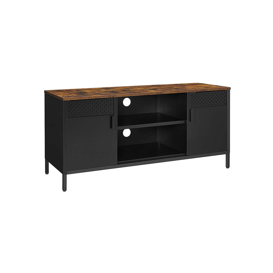 TV Table – Engineered Wood – Rustic Brown and Black – 3 Adjustable Shelves for TVs up to 55 Inches