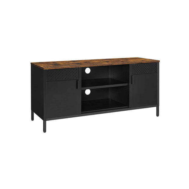 TV Table – Engineered Wood – Rustic Brown and Black – 3 Adjustable Shelves for TVs up to 55 Inches