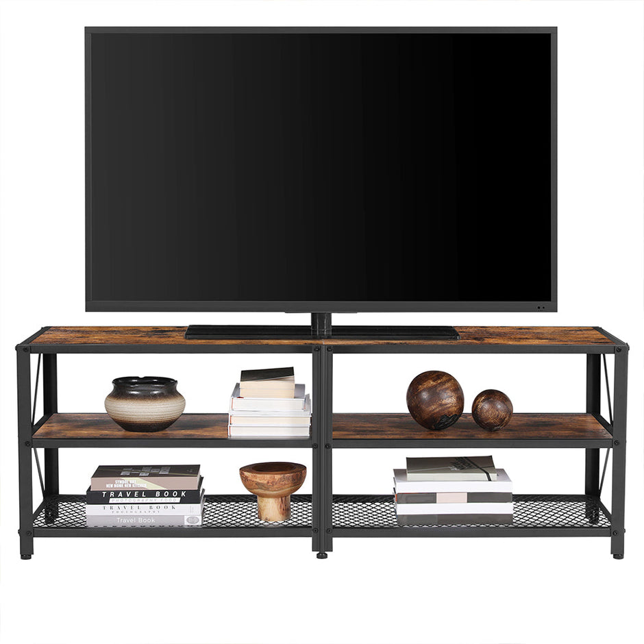 TV Stand – Steel – Rustic Brown and Black – 3-Tier Industrial Style