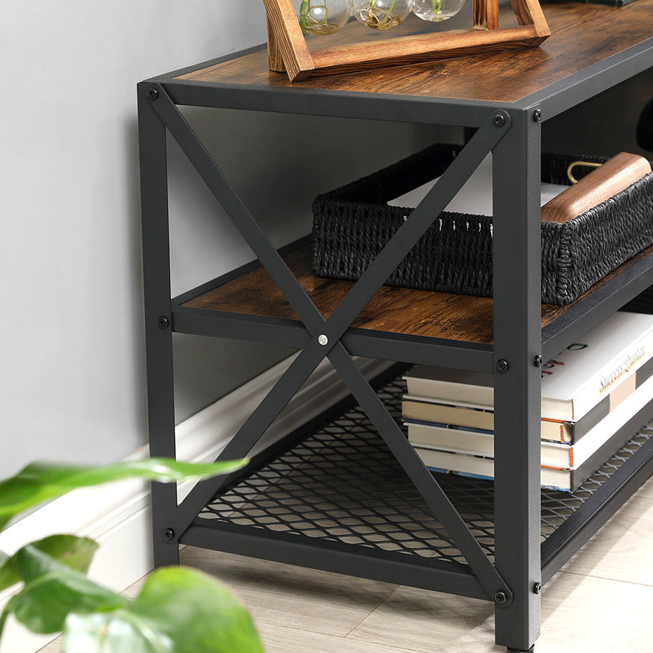 TV Stand – Steel – Rustic Brown and Black – 3-Tier Industrial Style