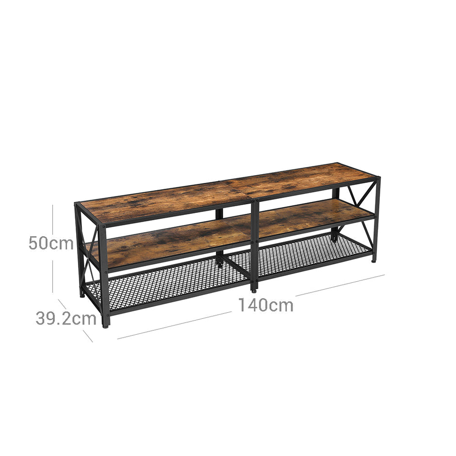 TV Stand – Steel – Rustic Brown and Black – 3-Tier Industrial Style