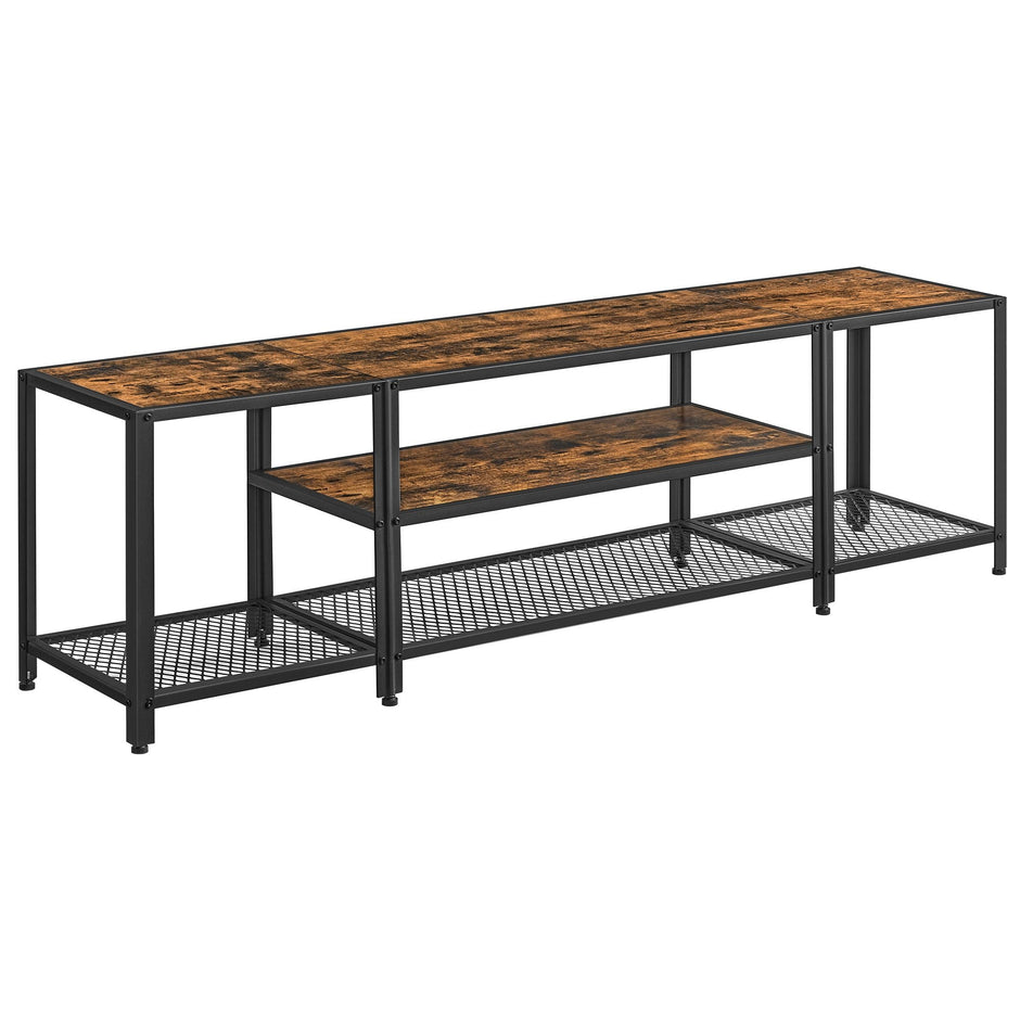 3-Tier TV Cabinet – Wood – Industrial Style – Open Shelves for TVs up to 75 Inches