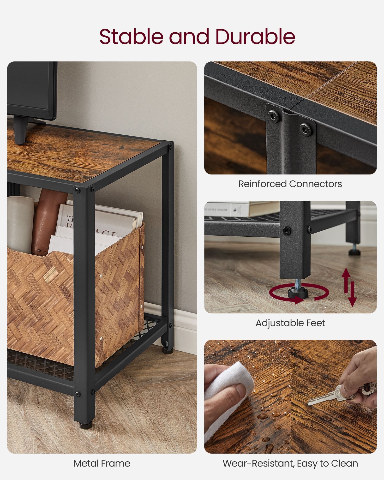 3-Tier TV Cabinet – Wood – Industrial Style – Open Shelves for TVs up to 75 Inches