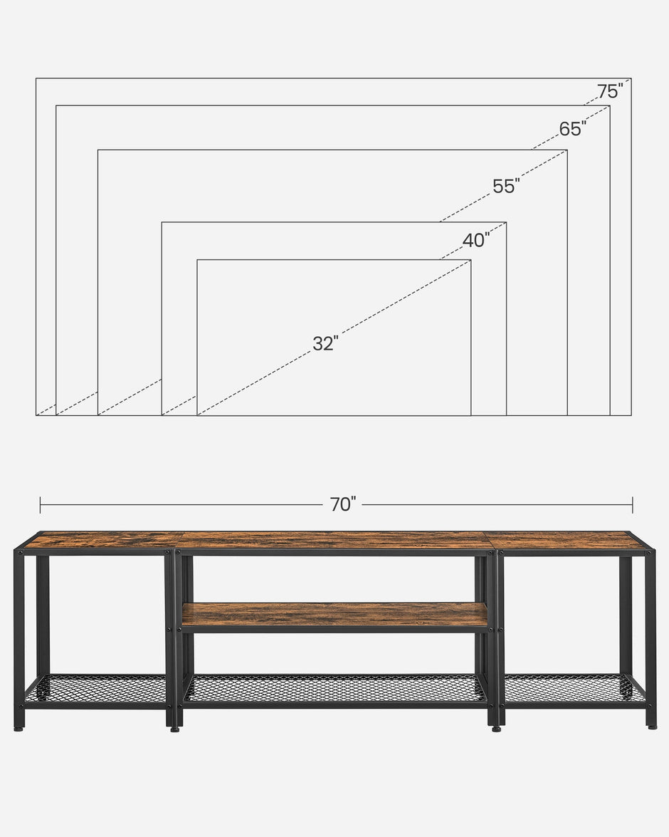 3-Tier TV Cabinet – Wood – Industrial Style – Open Shelves for TVs up to 75 Inches