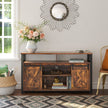 Media Console Table – Engineered Wood – Rustic Brown and Black – Sliding Barn Doors, Adjustable Shelves