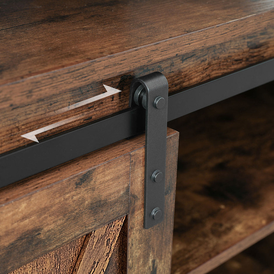 TV Stand – Rustic Brown and Black – Sliding Barn Doors – Adjustable Shelves