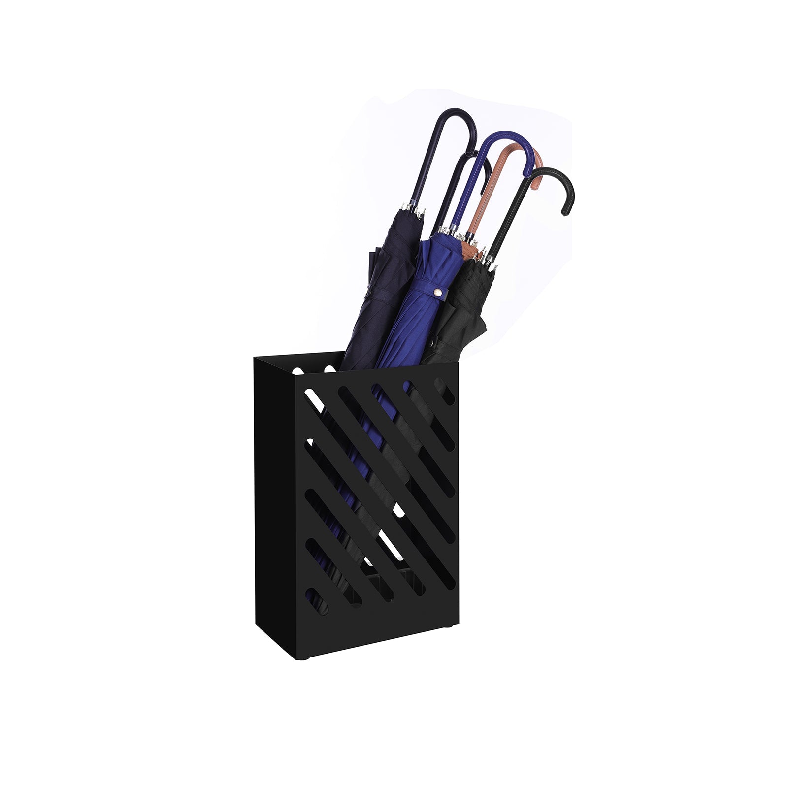 Umbrella Holder – Steel – Black – Hollow-Out Design with Hooks and Water Tray