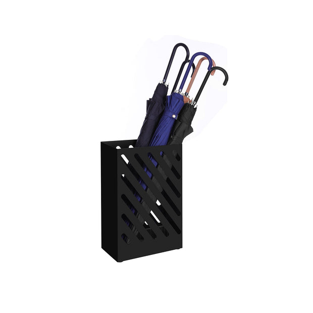 Umbrella Holder – Steel – Black – Hollow-Out Design with Hooks and Water Tray
