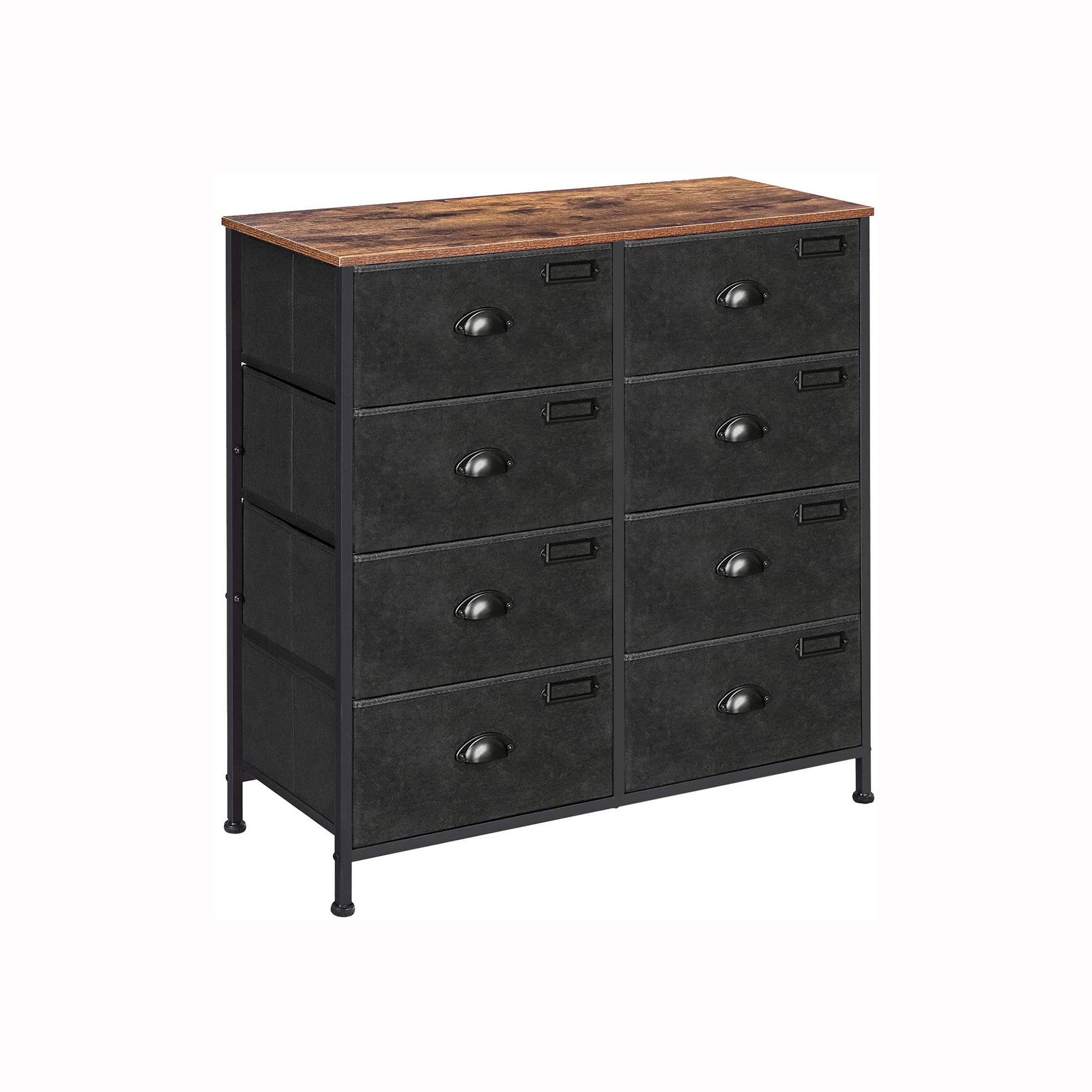 Dresser Unit – Fabric – Rustic Brown and Black – 8 Drawer Storage Cabinet