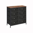 Dresser Unit – Fabric – Rustic Brown and Black – 8 Drawer Storage Cabinet
