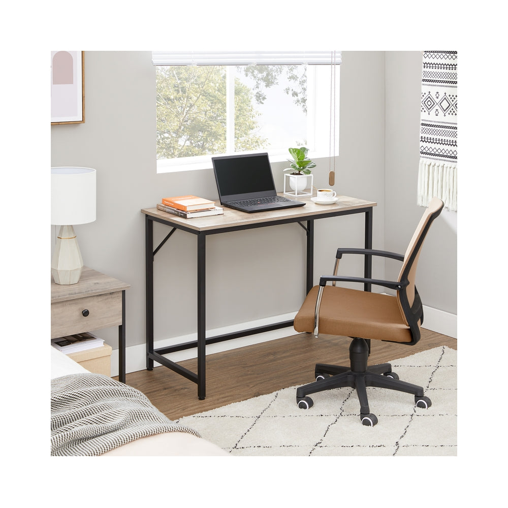 Computer Desk – Steel – Hazelnut Brown and Black – Industrial Design, Simple Assembly