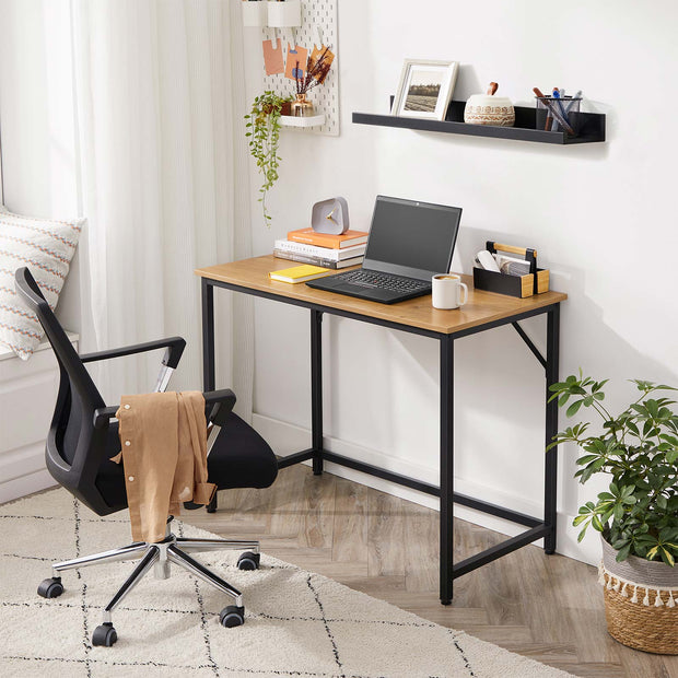 Writing Desk – Steel – Hazelnut Brown and Black – Industrial Design, Simple Assembly