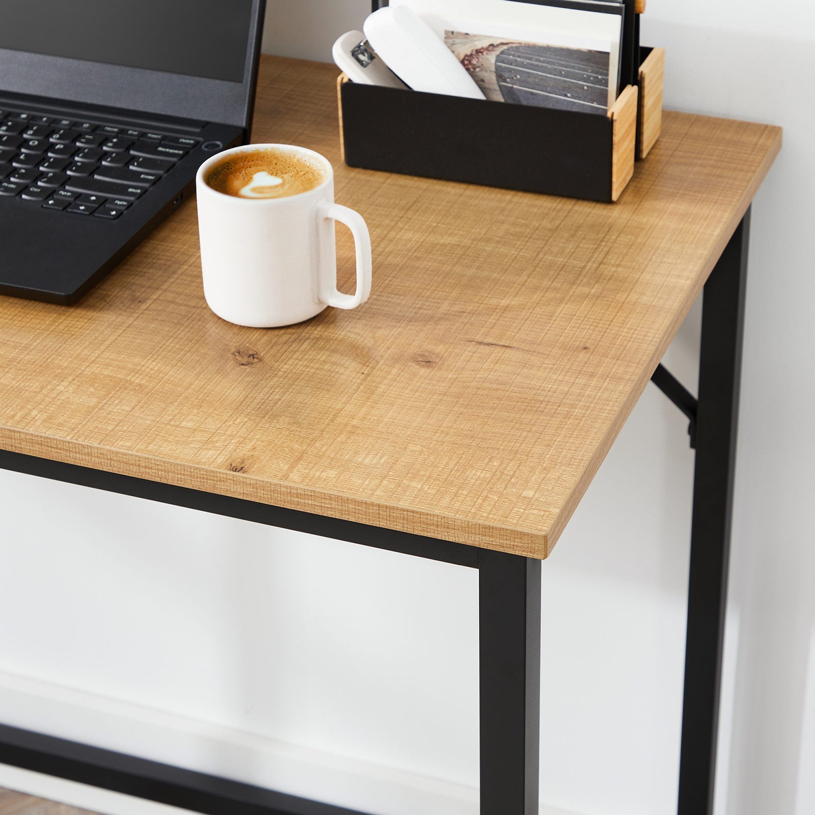 Writing Desk – Steel – Hazelnut Brown and Black – Industrial Design, Simple Assembly