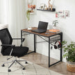 Foldable Computer Desk – Wood – Greige and Black – Industrial Design with 8 Hooks