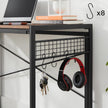 Foldable Computer Desk – Wood – Greige and Black – Industrial Design with 8 Hooks