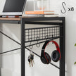 Foldable Computer Desk – Wood – Greige and Black – Industrial Design with 8 Hooks