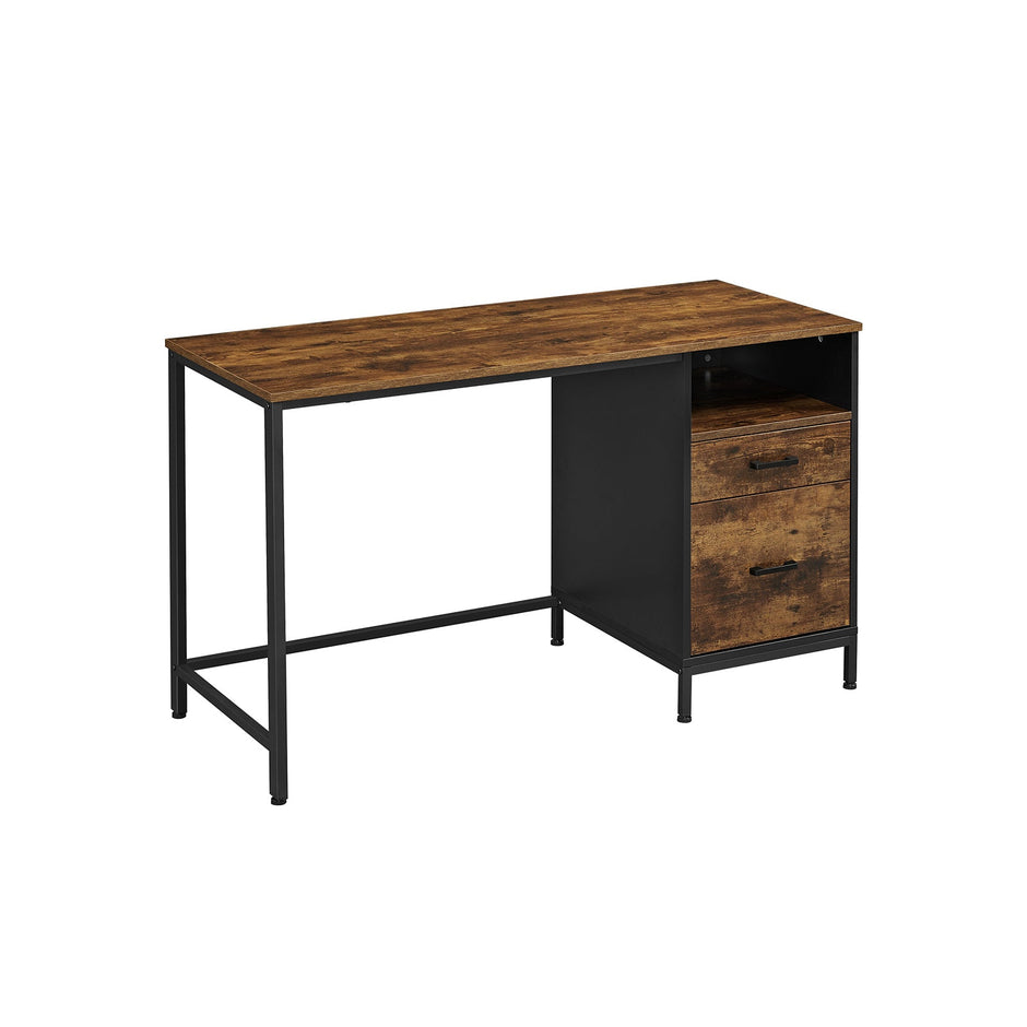 Computer Desk with File Cabinet – Wood and Metal – Rustic Brown and Black – Industrial Style