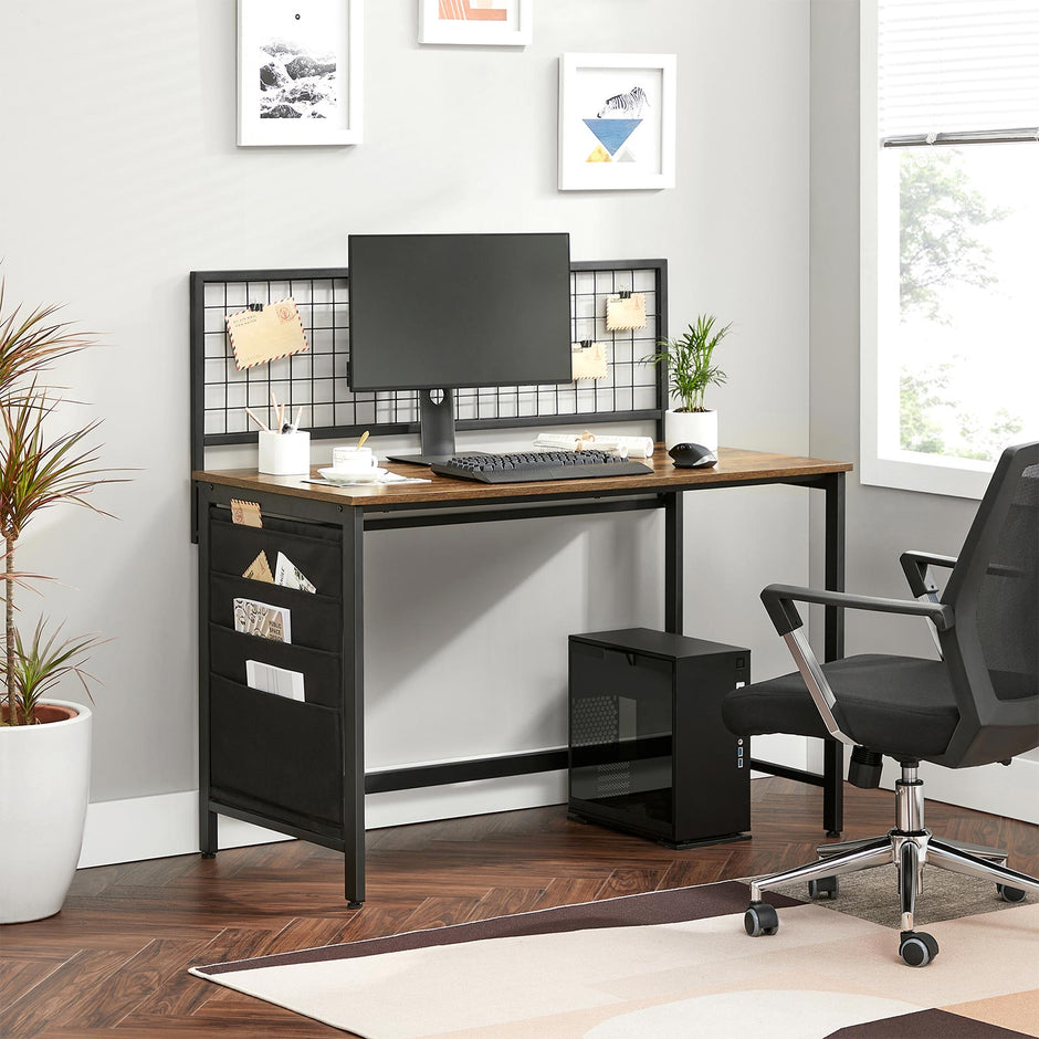 Computer Desk – Fabric – Rustic Brown and Black – Includes Storage Bags