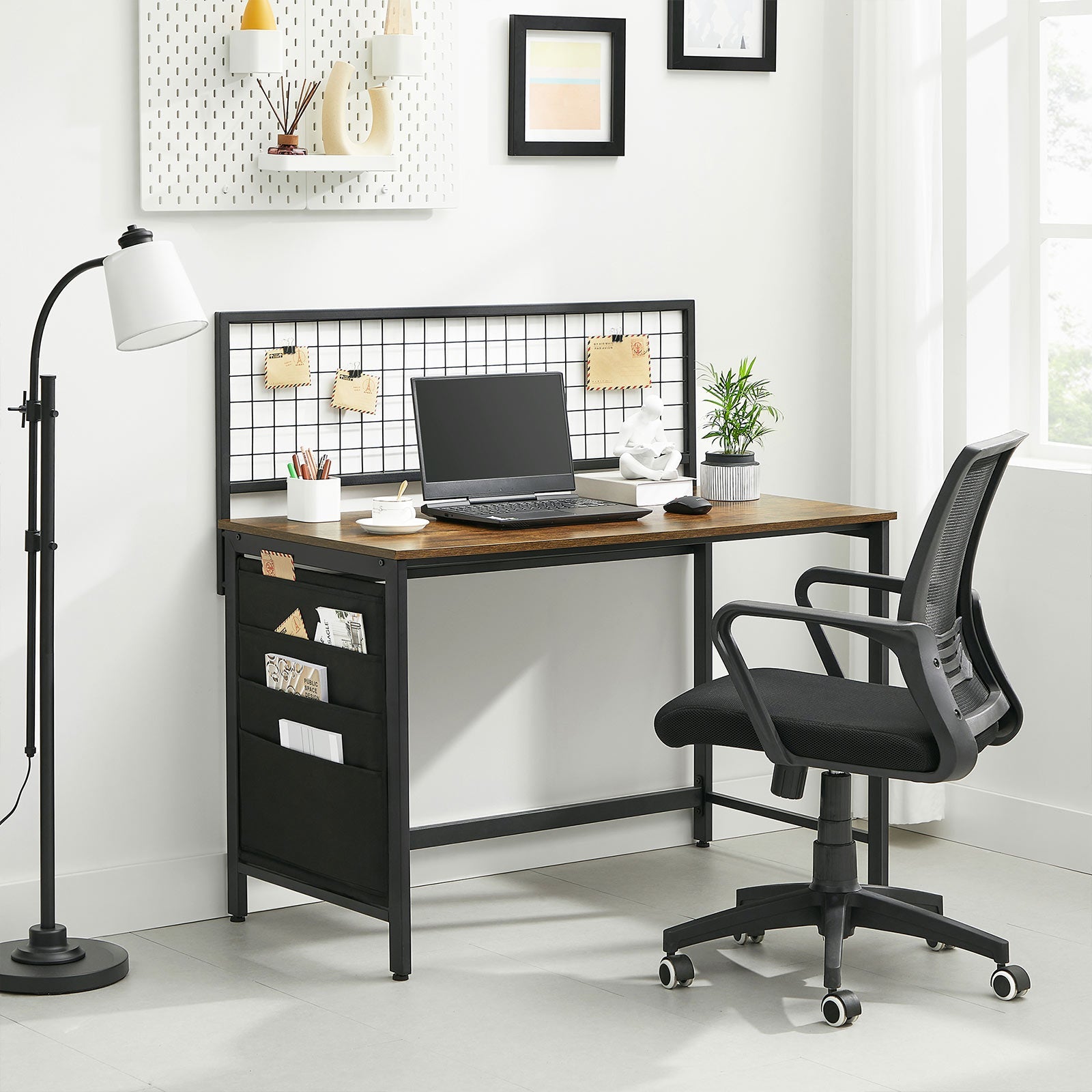 Computer Desk – Fabric – Rustic Brown and Black – Includes Storage Bags