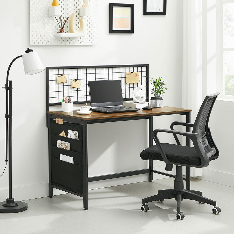 Computer Desk – Fabric – Rustic Brown and Black – Includes Storage Bags