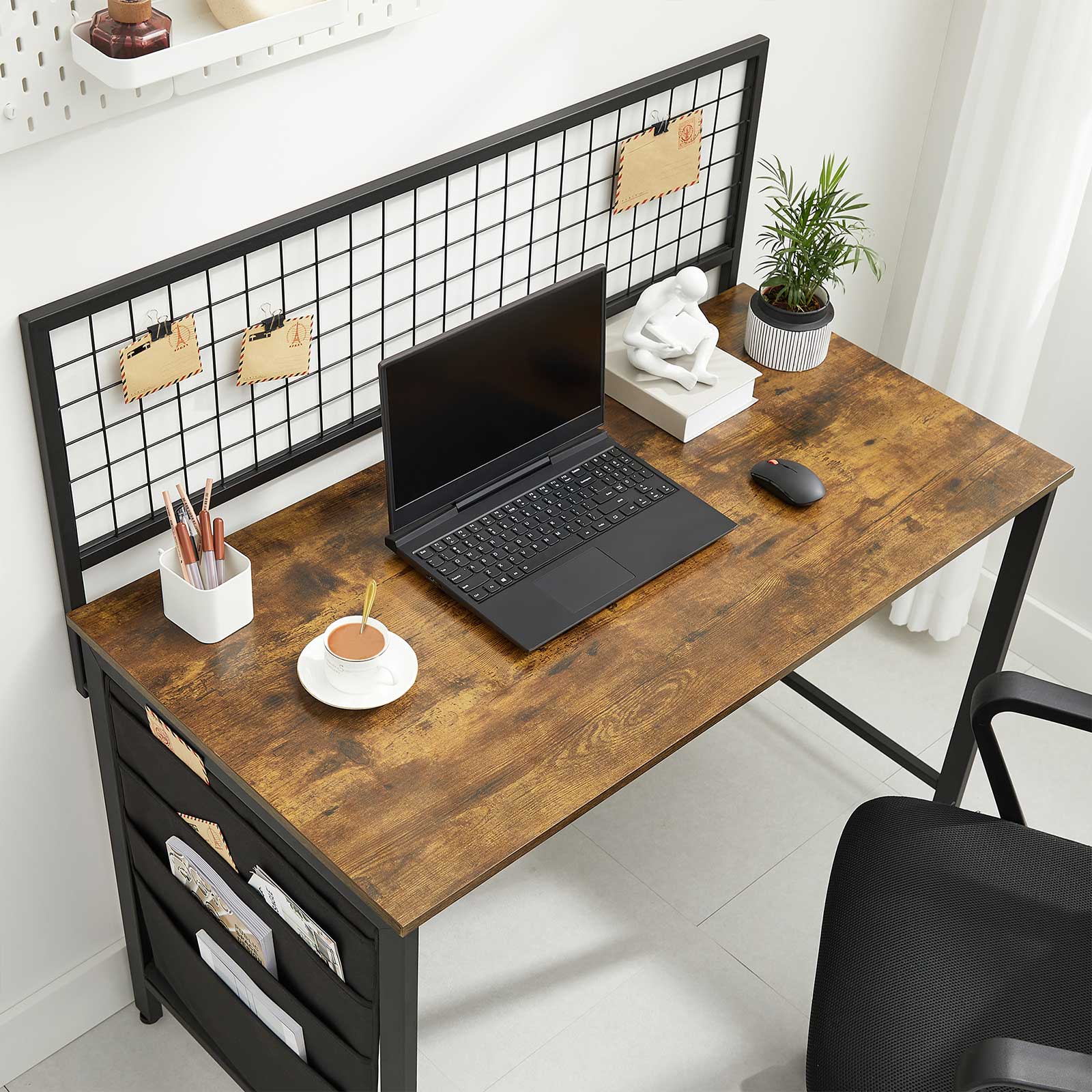 Computer Desk – Fabric – Rustic Brown and Black – Includes Storage Bags