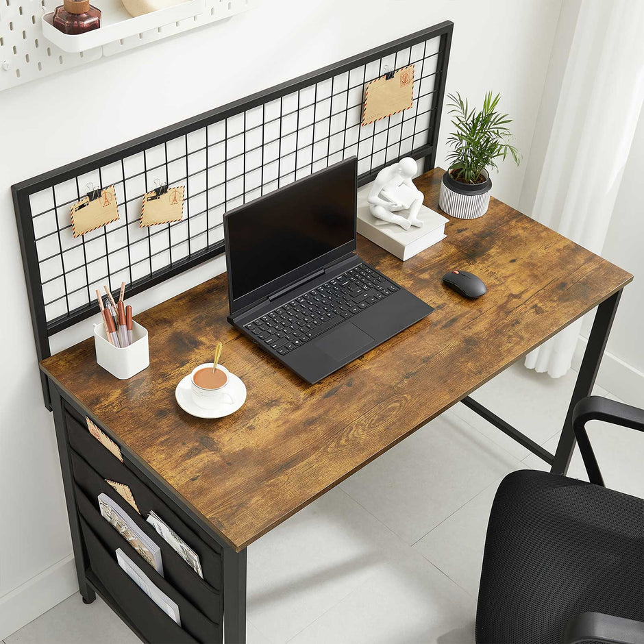 Computer Desk – Fabric – Rustic Brown and Black – Includes Storage Bags