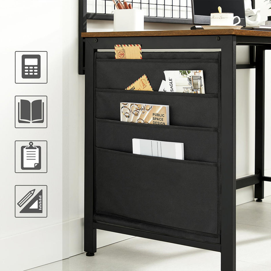 Computer Desk – Fabric – Rustic Brown and Black – Includes Storage Bags