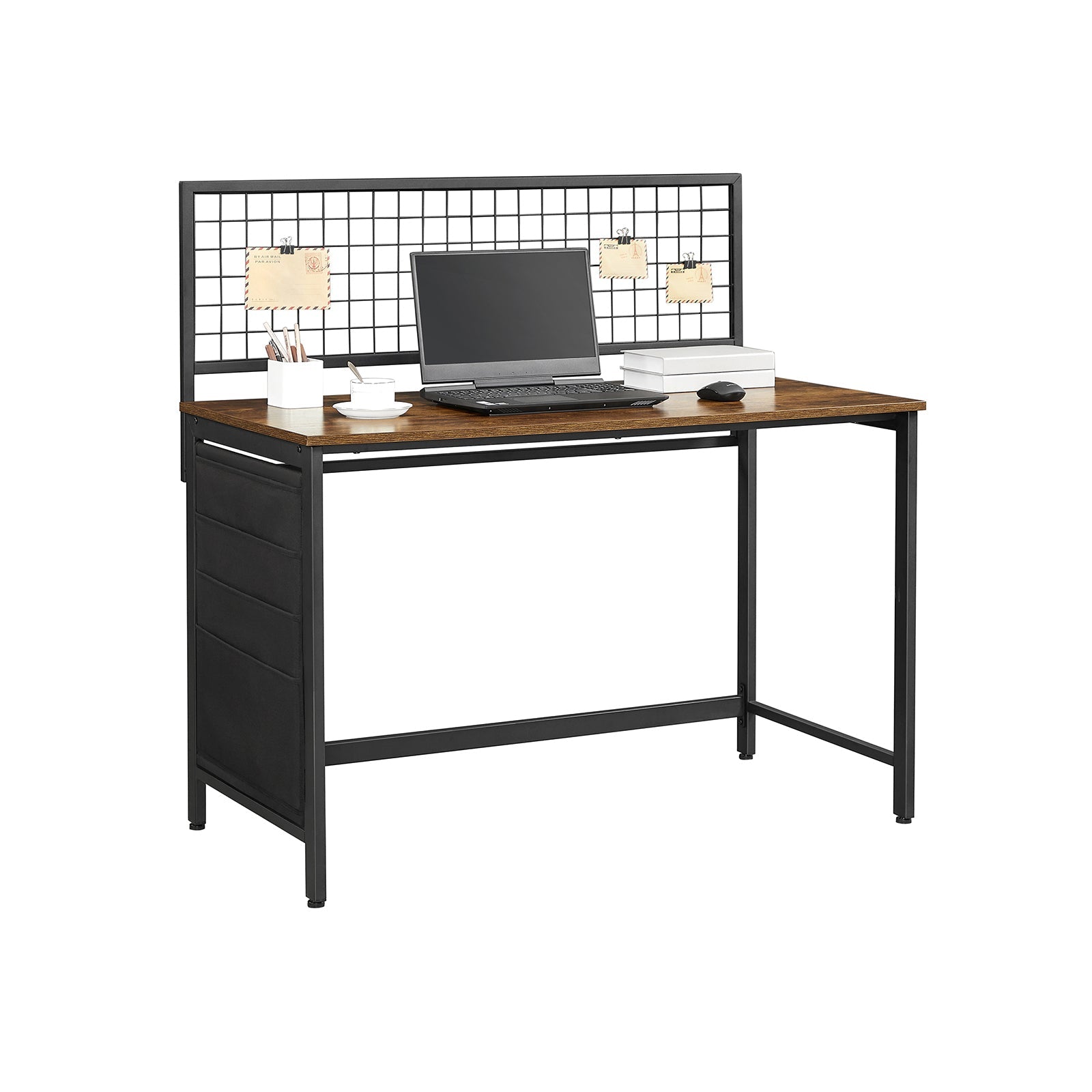 Computer Desk – Fabric – Rustic Brown and Black – Includes Storage Bags