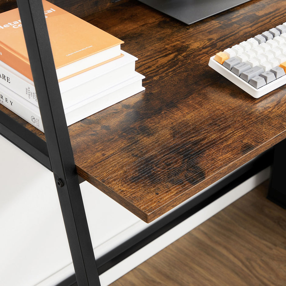 Computer Desk – Wood – Rustic Brown and Black – Multifunctional Storage Shelves