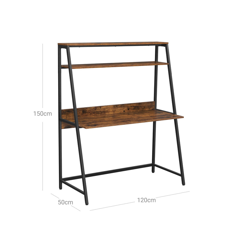 Computer Desk – Wood – Rustic Brown and Black – Multifunctional Storage Shelves