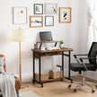 Mobile Computer Desk – Wood and Metal – Rustic Brown and Black – Features Monitor Stand and Hooks