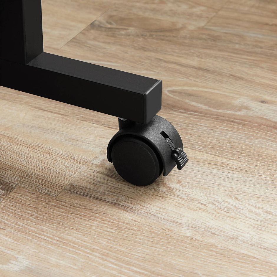 Mobile Computer Desk – Wood and Metal – Rustic Brown and Black – Features Monitor Stand and Hooks