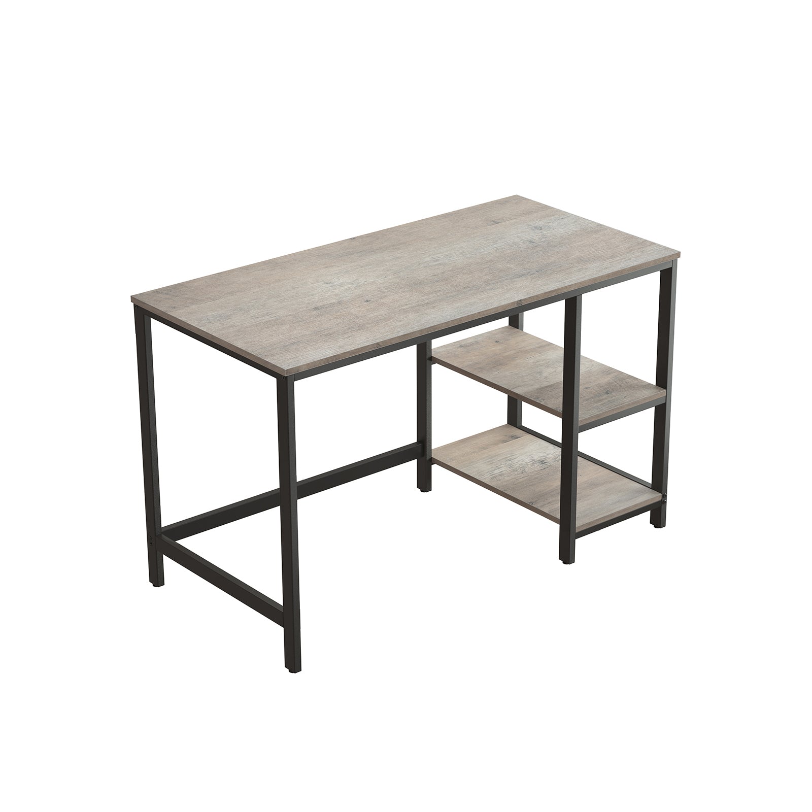 Computer Desk – Metal and Wood – Rustic Brown – Includes 2 Shelves for Storage