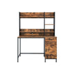 Computer Desk – Steel – Rustic Brown and Black – With Bookshelf and Drawer