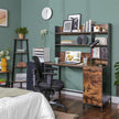 Computer Desk – Steel – Rustic Brown and Black – With Bookshelf and Drawer