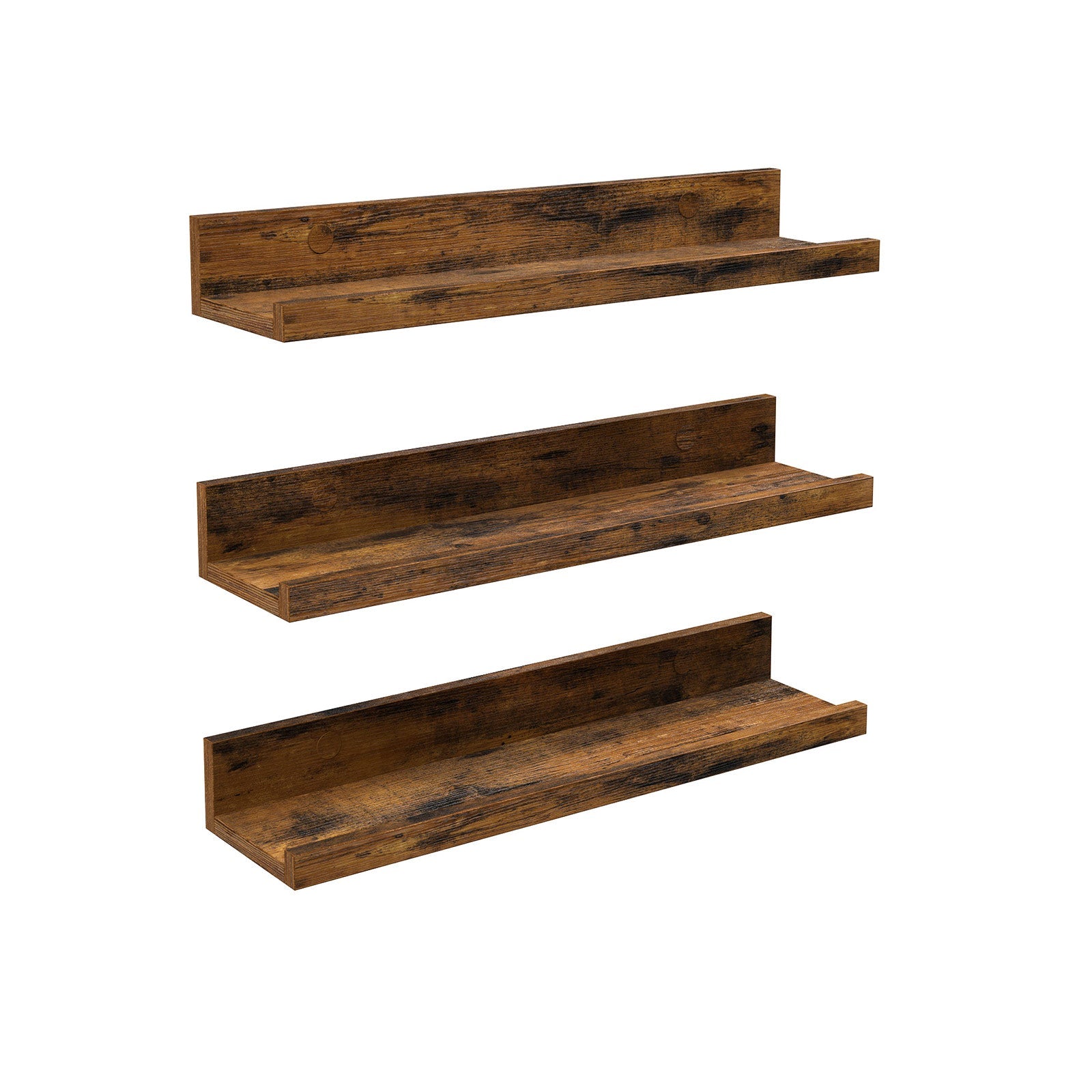 Floating Shelves Set – Wooden – Rustic Brown – 38 cm Long with Front Edge