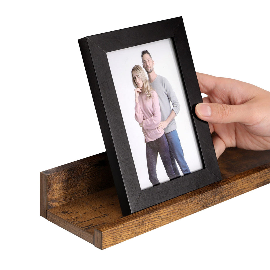 Floating Shelves Set – Wooden – Rustic Brown – 38 cm Long with Front Edge
