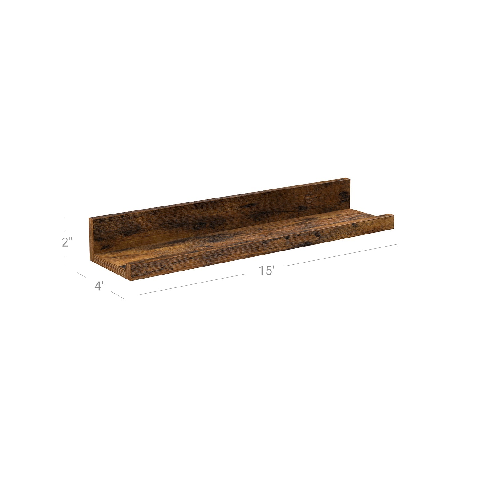 Floating Shelves Set – Wooden – Rustic Brown – 38 cm Long with Front Edge