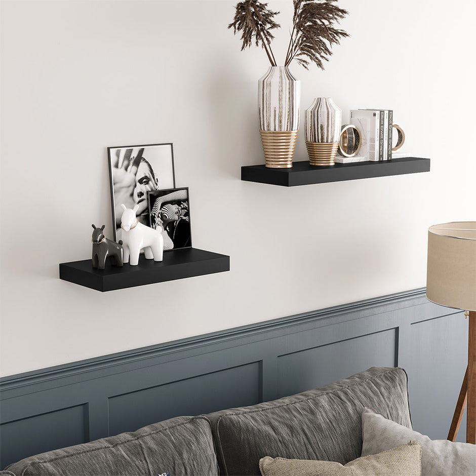 Wall Mounted Floating Shelf – MDF – Black – Rustic Design 40 cm