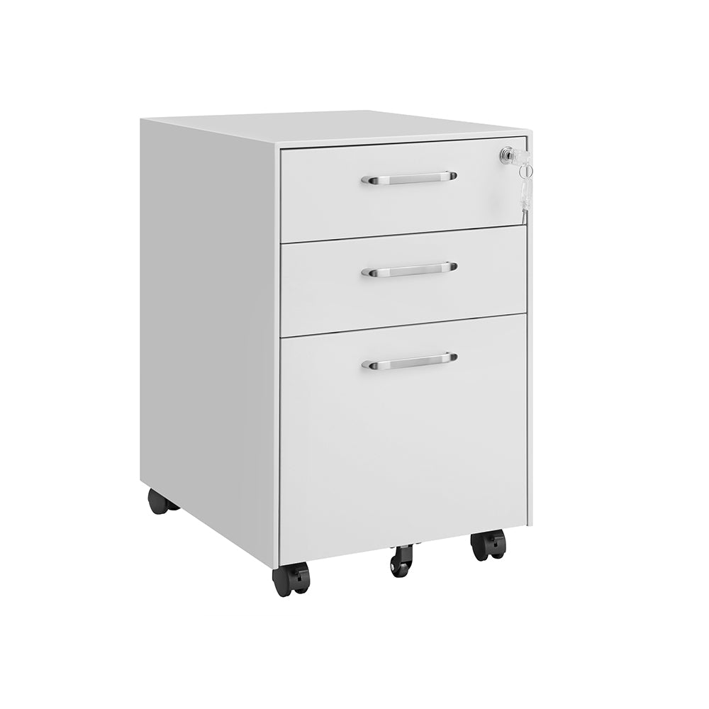 Movable Office File Cabinet – Steel – White – Lockable with 3 Drawers and Castors