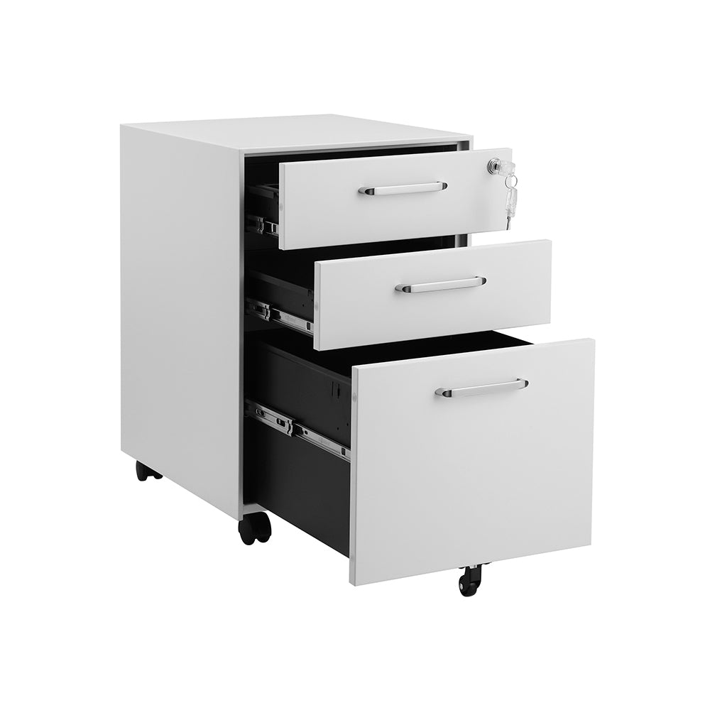 Movable Office File Cabinet – Steel – White – Lockable with 3 Drawers and Castors