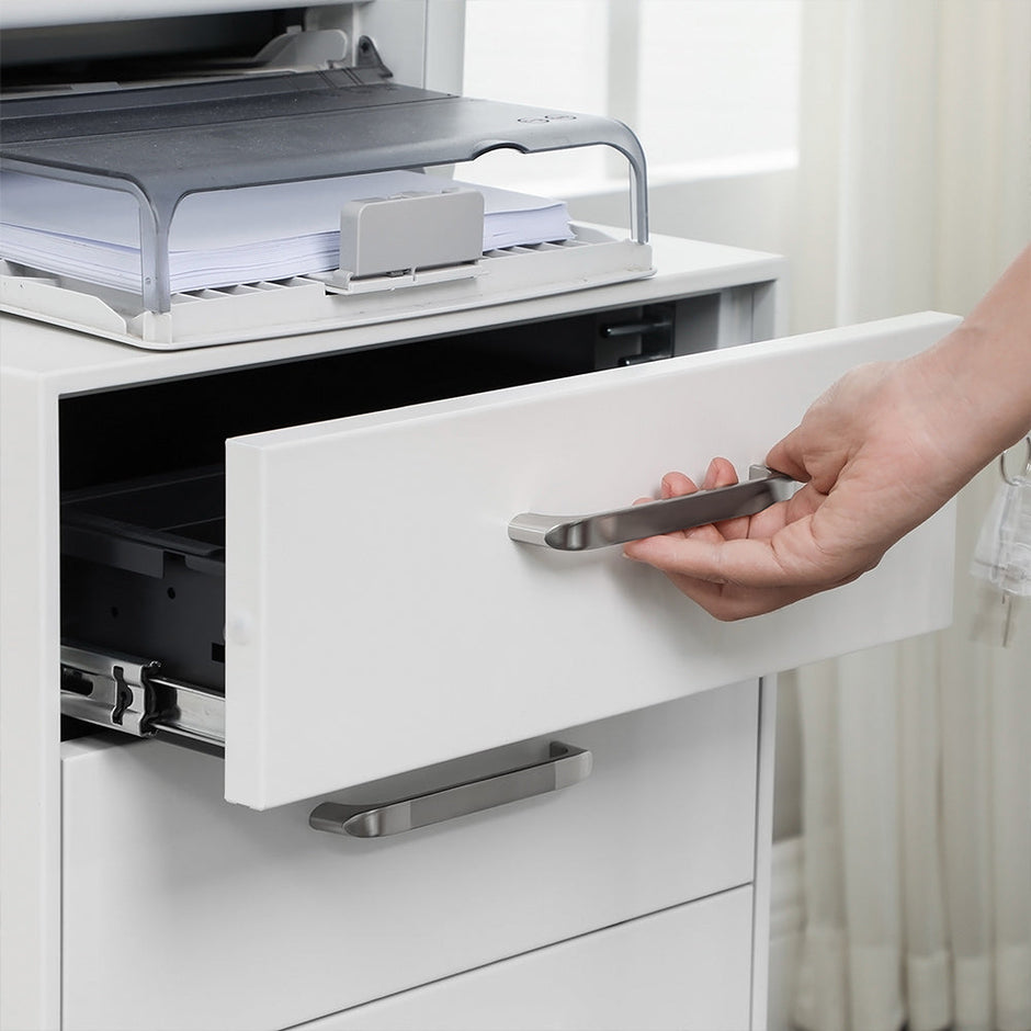 Movable Office File Cabinet – Steel – White – Lockable with 3 Drawers and Castors