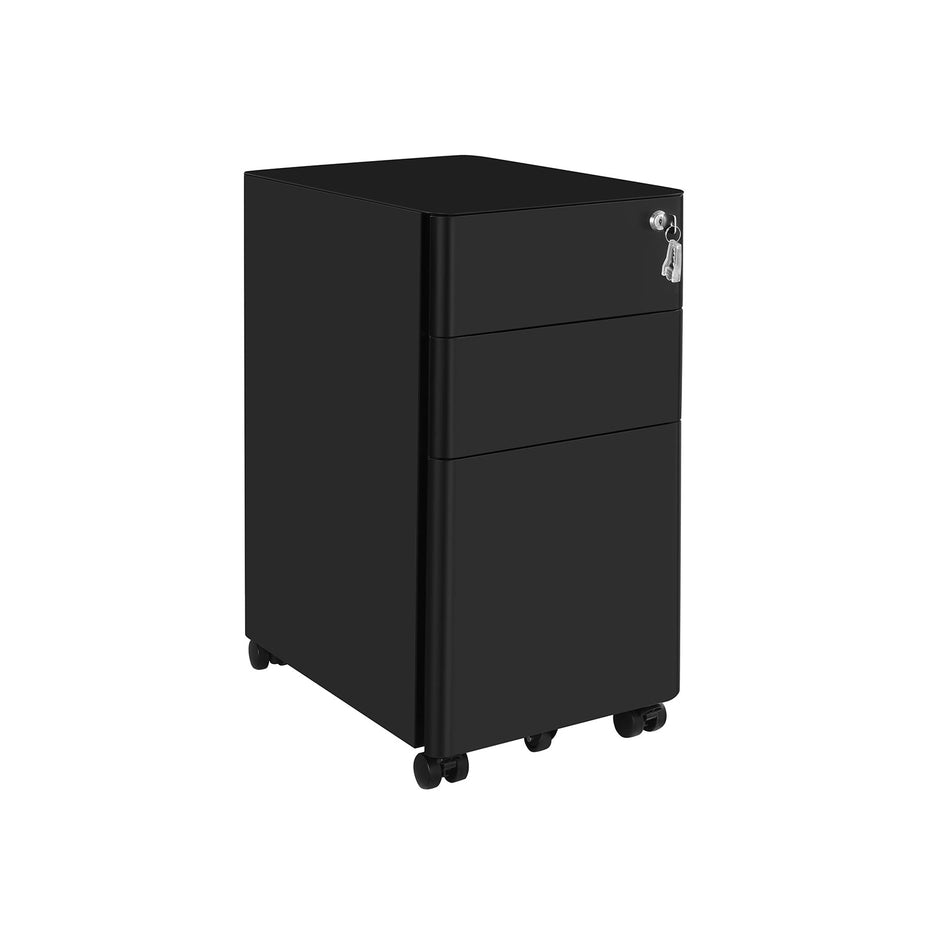 Mobile File Cabinet – Wood – White – Lockable and Wheeled Design for Document Storage