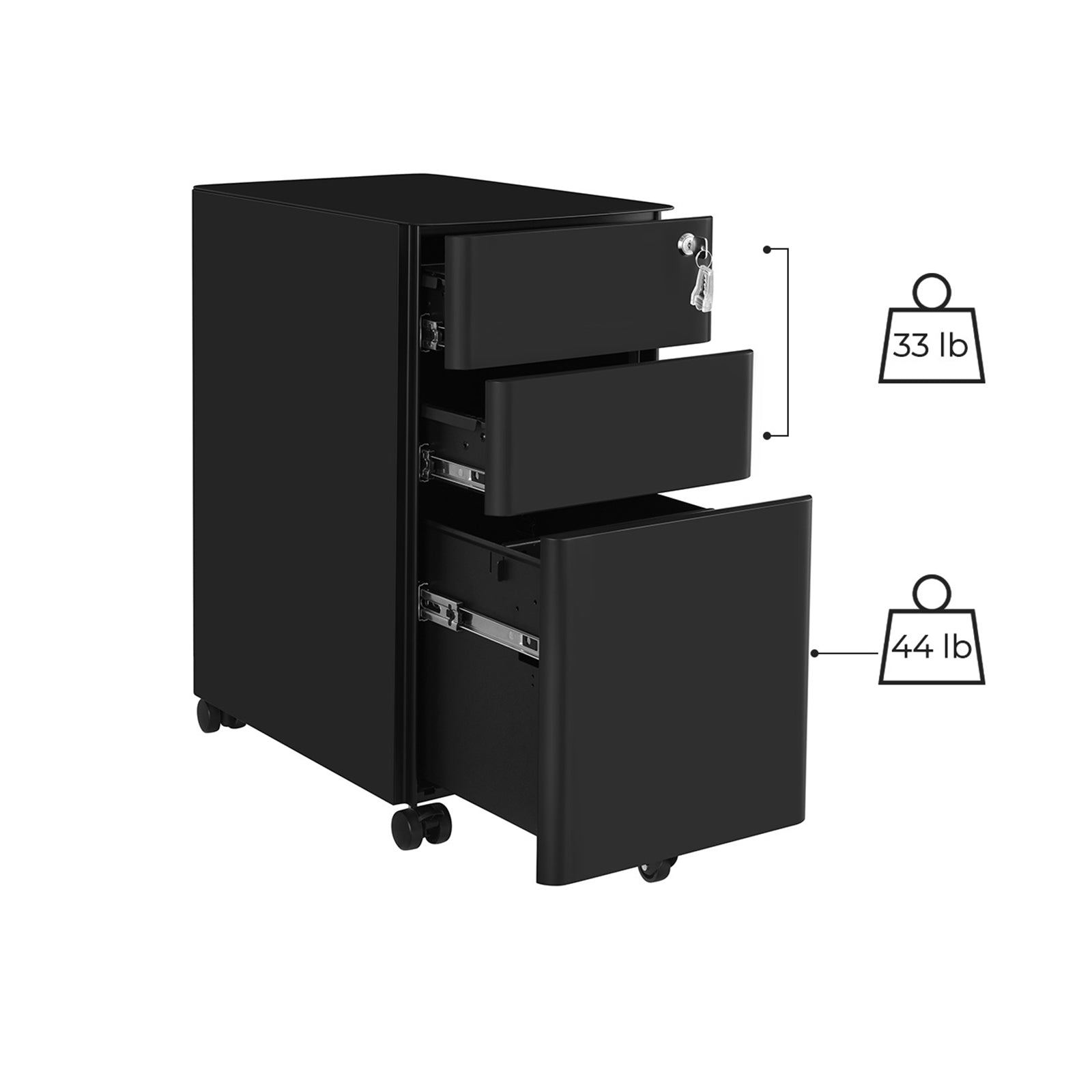 Mobile File Cabinet – Wood – White – Lockable and Wheeled Design for Document Storage